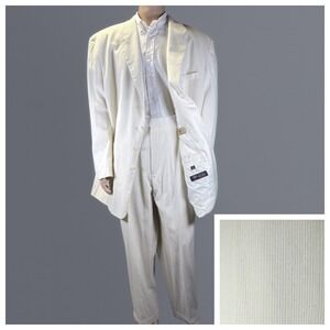 Stacy Adams Ivory Single Breast 2 Piece Adjustable Waist Men's Suit Size 50L